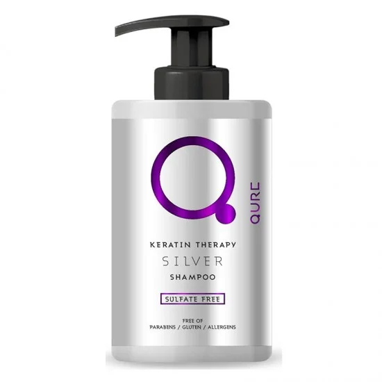 Qure Keratin Silver Therapy Shampoo 300ml – (silver σαμπουάν κερατίνης για ξανθά και γκρίζα μαλλιά)